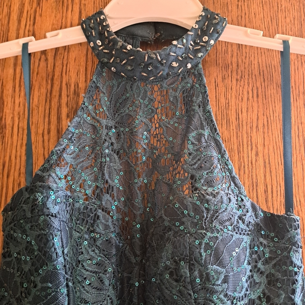 City Studio Dark Green Sequin Halter Dress - Picture 2 of 4